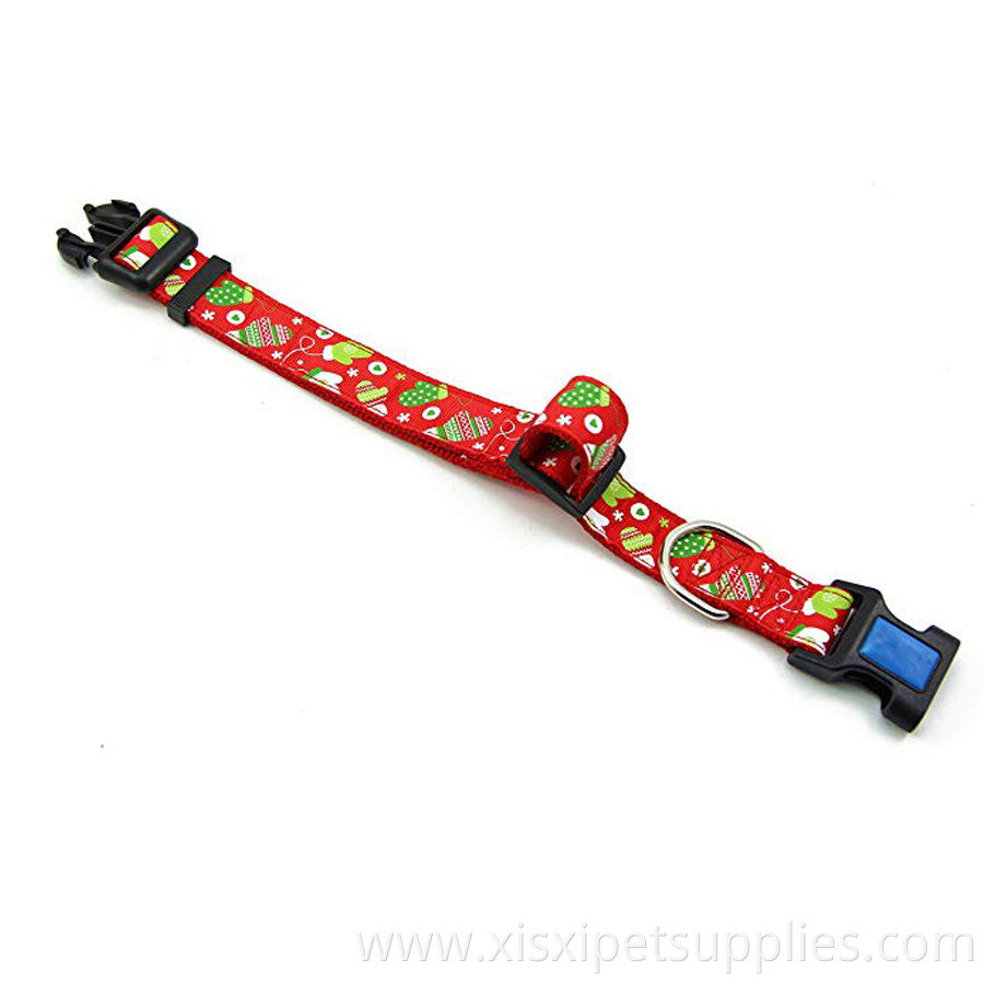 Winter Theme Christmas Adjustable two layers Nylon Dog Collar for puppy dogs